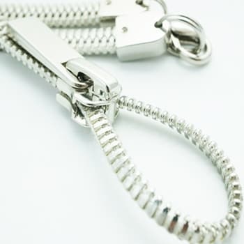 Silver metal zipper close-up