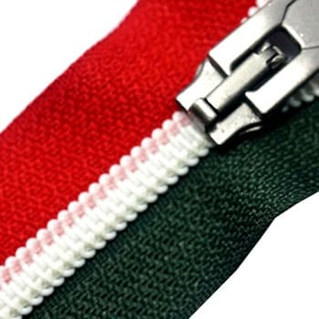 Red and green nylon zipper detail