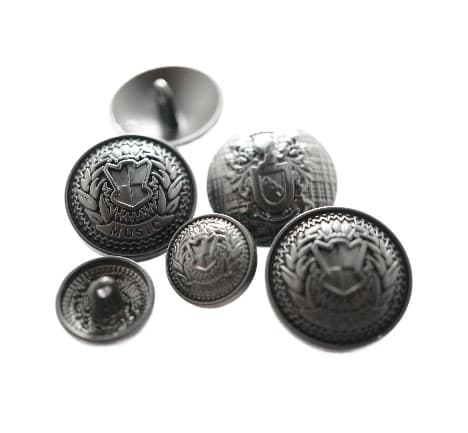 Silver military-style coat buttons